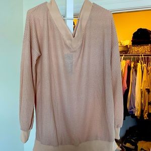 Oversized waffle V-neck sweater pink color size XL